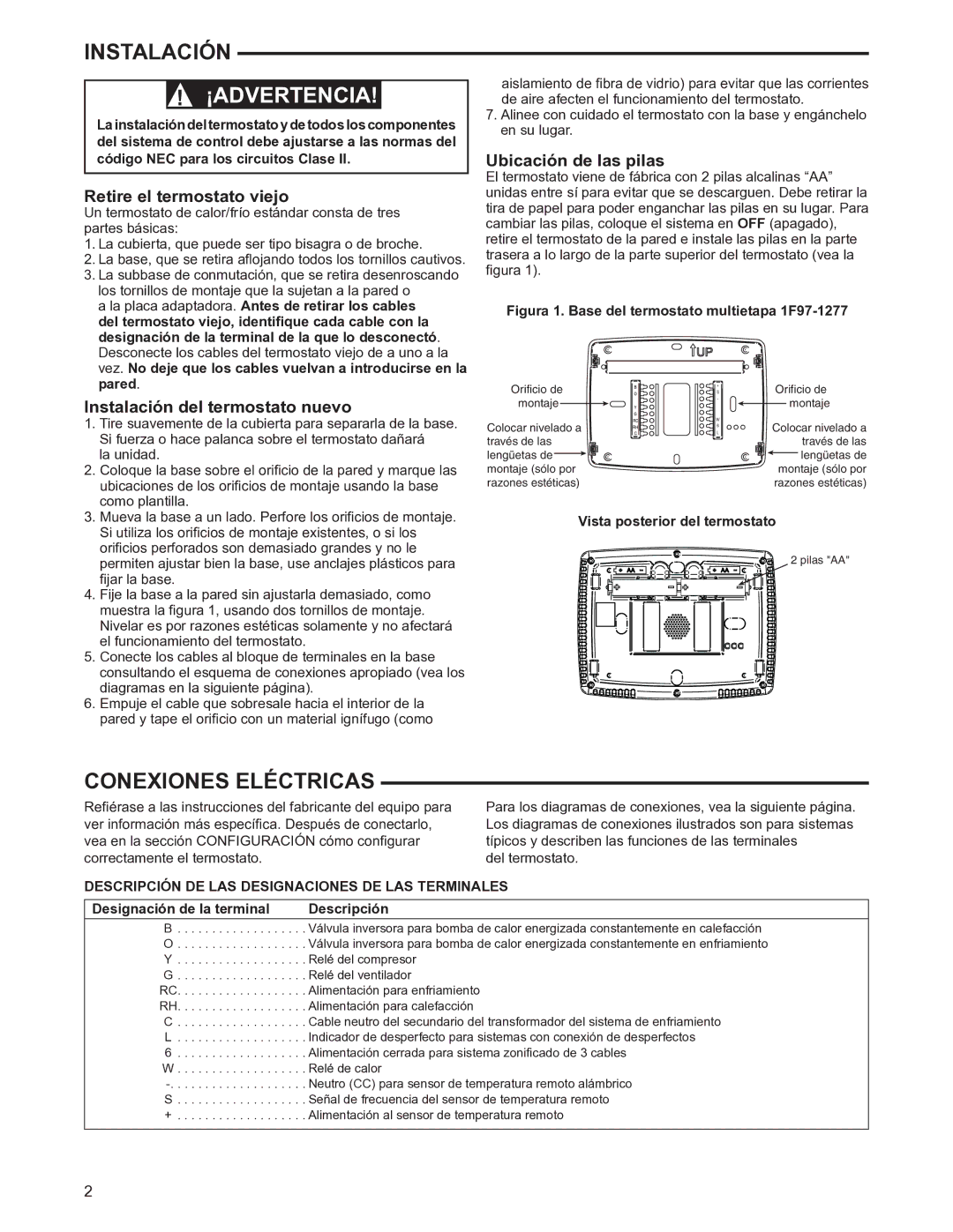 White Rodgers 1F97-1277 manual Conexiones Eléctricas, Retire el termostato viejo, Instalación del termostato nuevo 