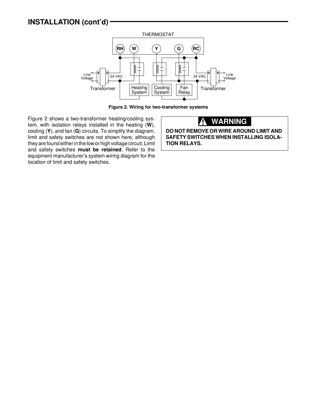 White Rodgers 1F97, 1F90 installation instructions Installation cont’d, Wiring for two-transformer systems 