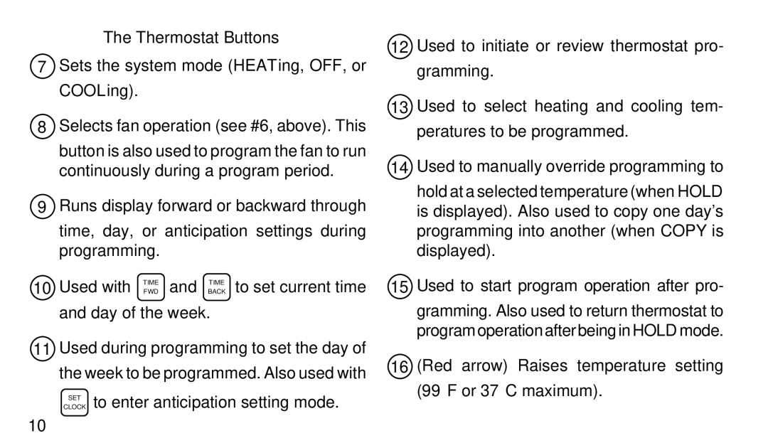 White Rodgers 1F97-51 manual Thermostat Buttons 