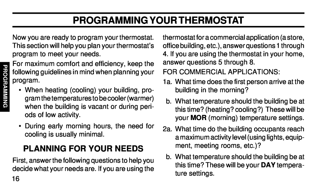 White Rodgers 1F97-51 manual Programming Your Thermostat, Planning For Your Needs 