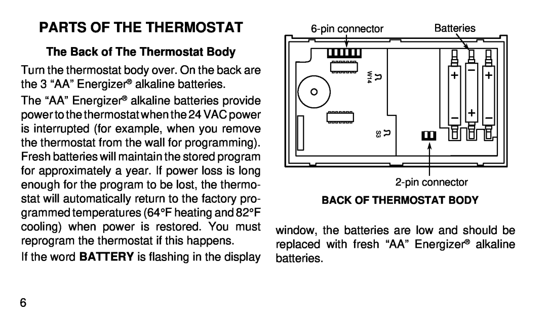 White Rodgers 1F97-51 manual Parts Of The Thermostat, The Back of The Thermostat Body 