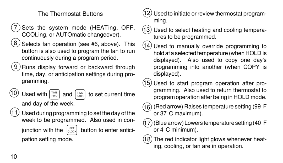 White Rodgers 1F97-71 manual Thermostat Buttons 