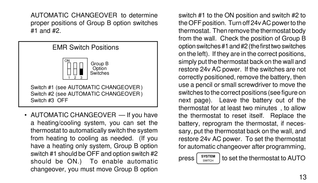 White Rodgers 1F97-71 manual Press, To set the thermostat to Auto 