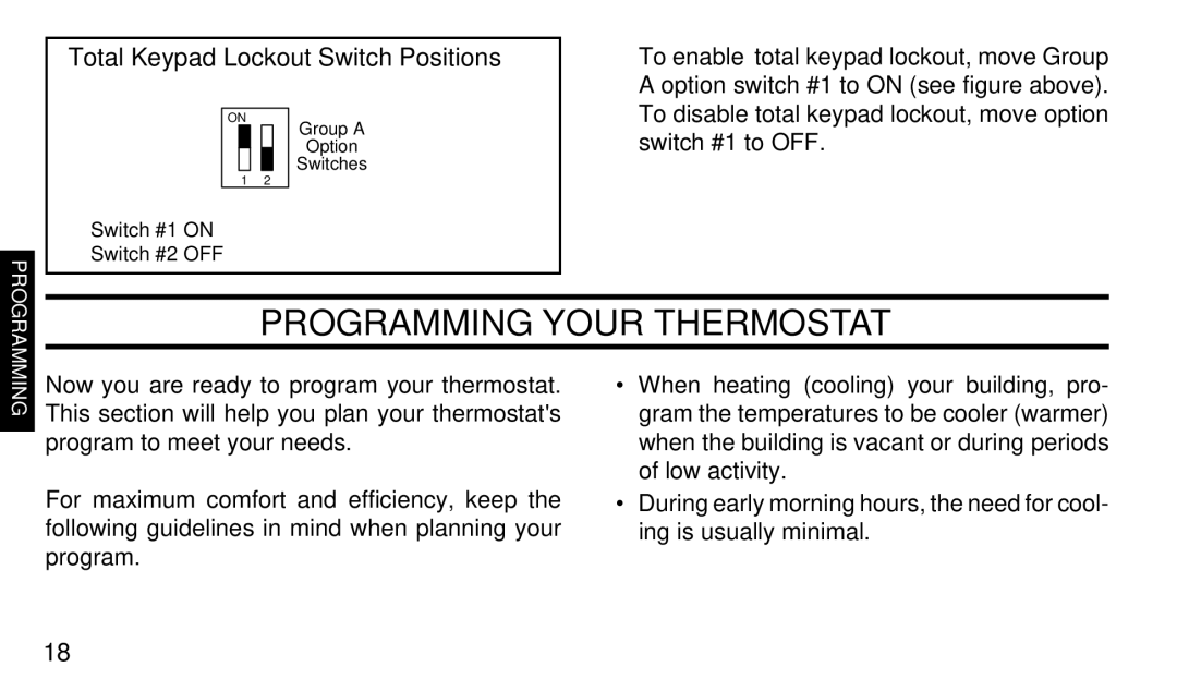 White Rodgers 1F97-71 manual Programming Your Thermostat, Total Keypad Lockout Switch Positions 