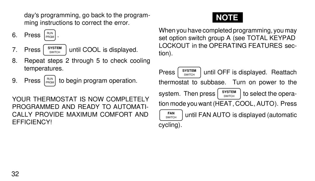 White Rodgers 1F97-71 manual Thermostat to subbase. Turn on power to System. Then press 