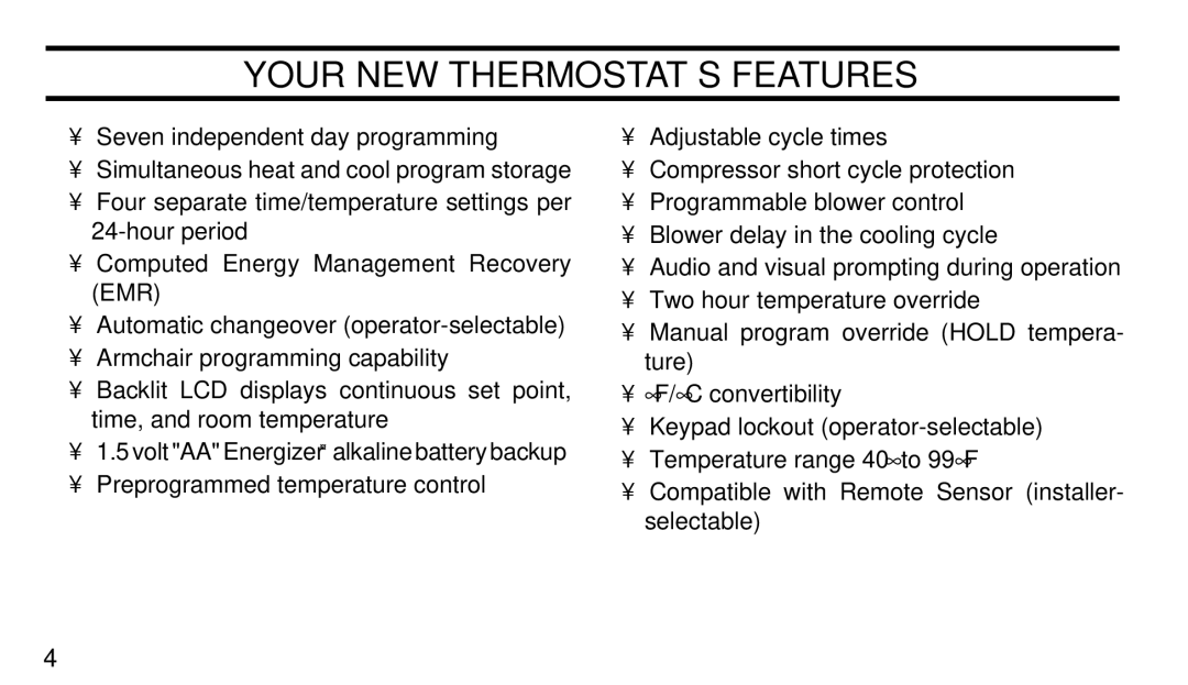 White Rodgers 1F97-71 manual Your NEW THERMOSTAT’S Features 