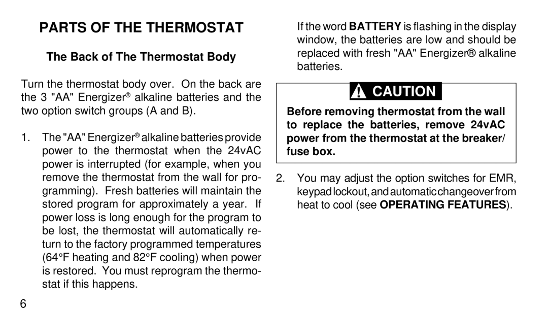 White Rodgers 1F97-71 manual Parts of the Thermostat, Back of The Thermostat Body 