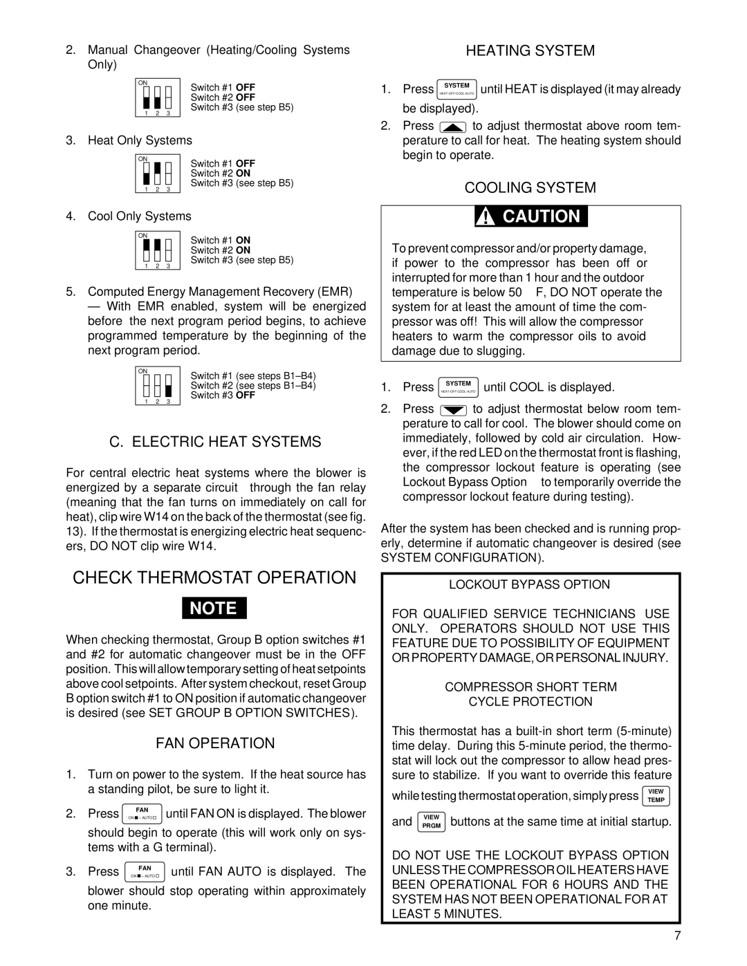 White Rodgers 1F97W-71 Check Thermostat Operation, Electric Heat Systems, FAN Operation, Heating System, Cooling System 