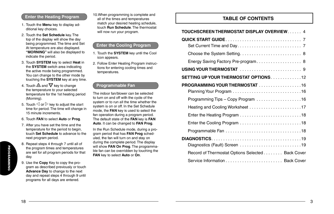 White Rodgers 1F98EZ-1441, 1F98EZ-1421 owner manual Table of Contents 