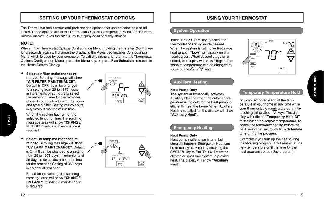 White Rodgers 1F98EZ-1441, 1F98EZ-1421 owner manual Setting UP Your Thermostat Options, Using Your Thermostat 