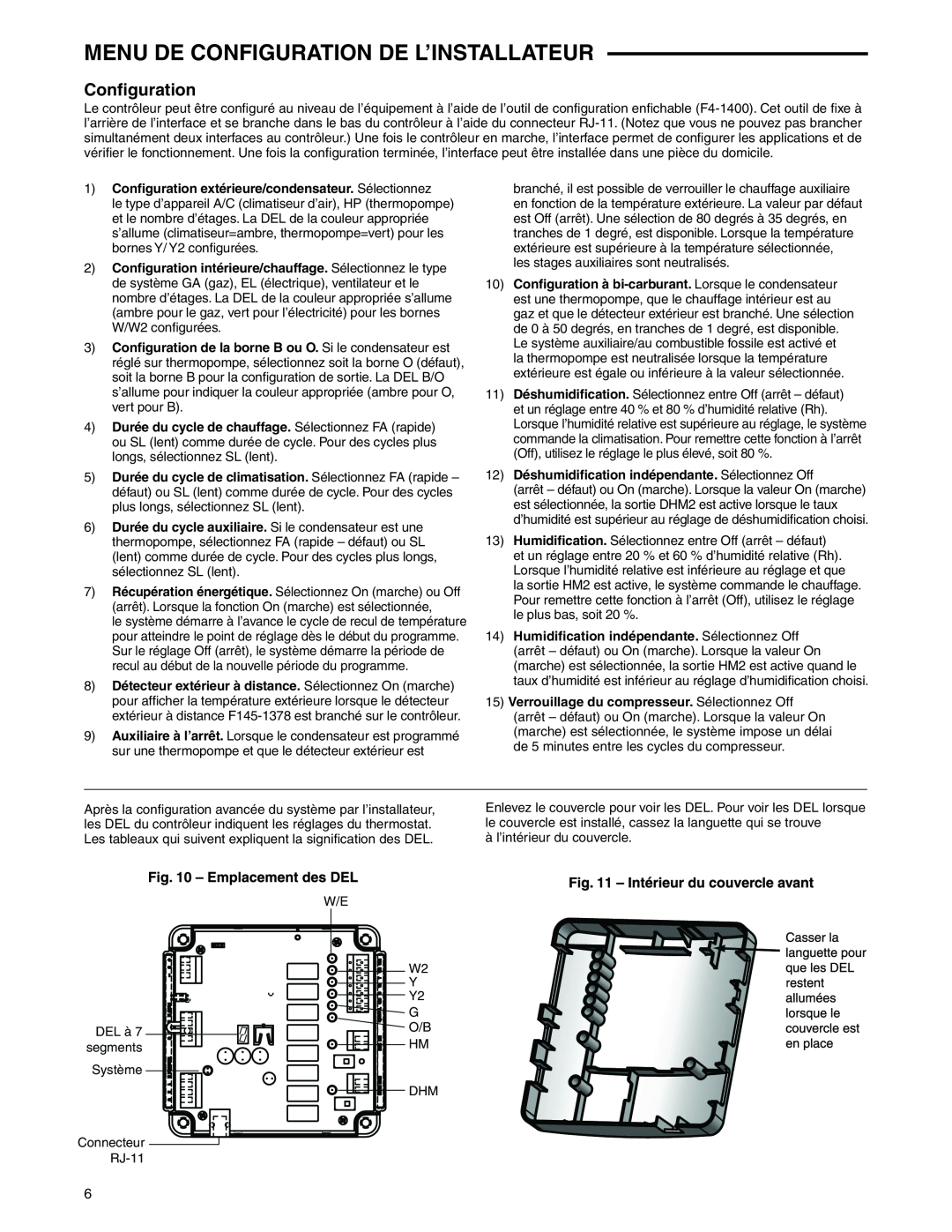 White Rodgers 1F98EZ-1421 dimensions Menu De Configuration De L’Installateur 
