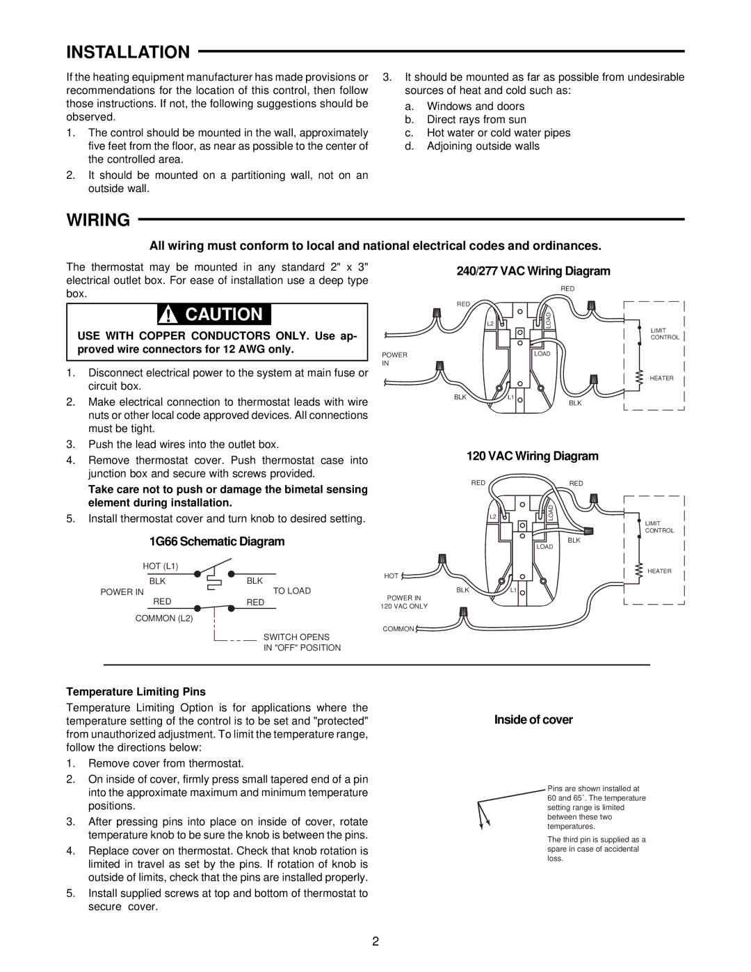 White Rodgers 1G66, 150 installation instructions Installation, Wiring 