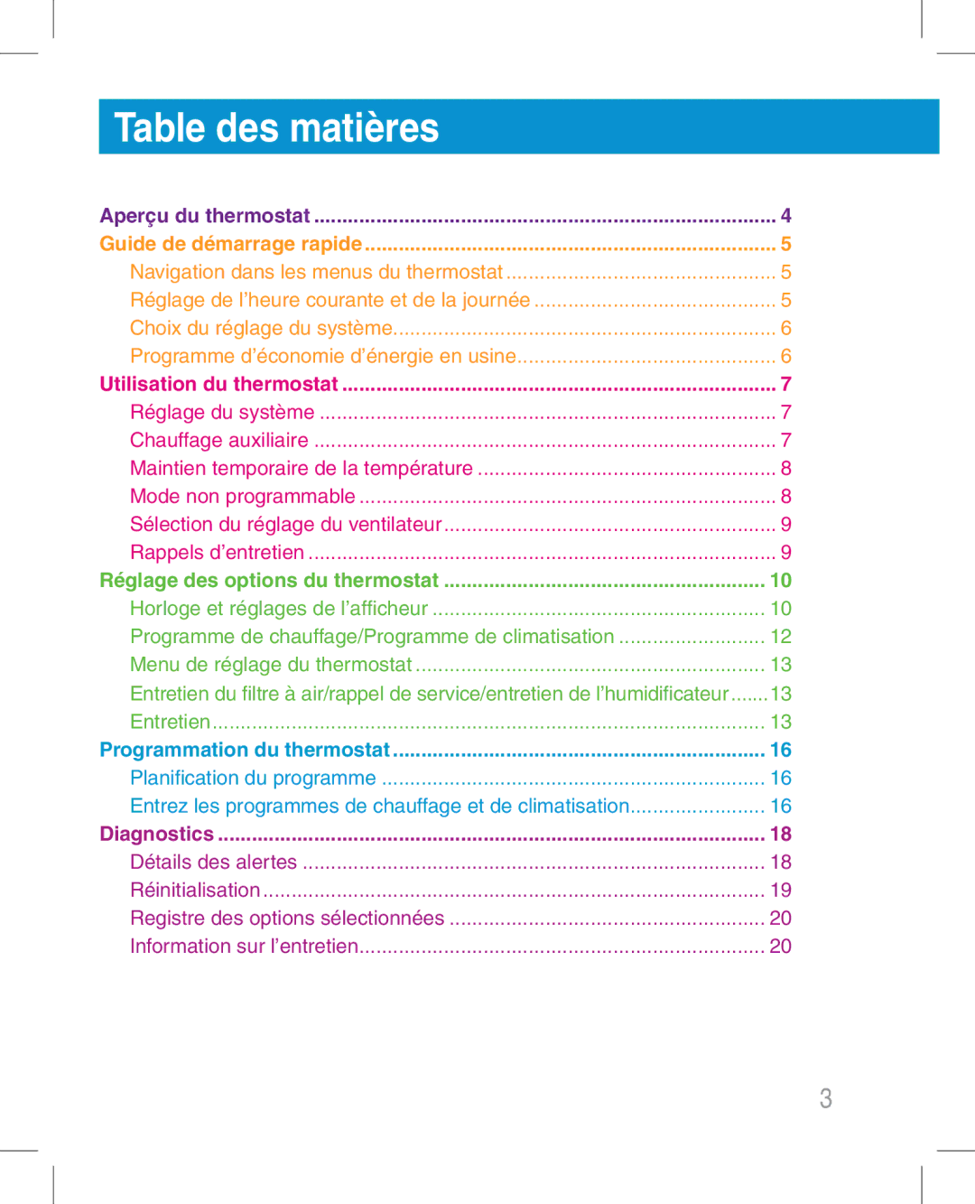 White Rodgers 1hdez-1521 manual Table des matières 