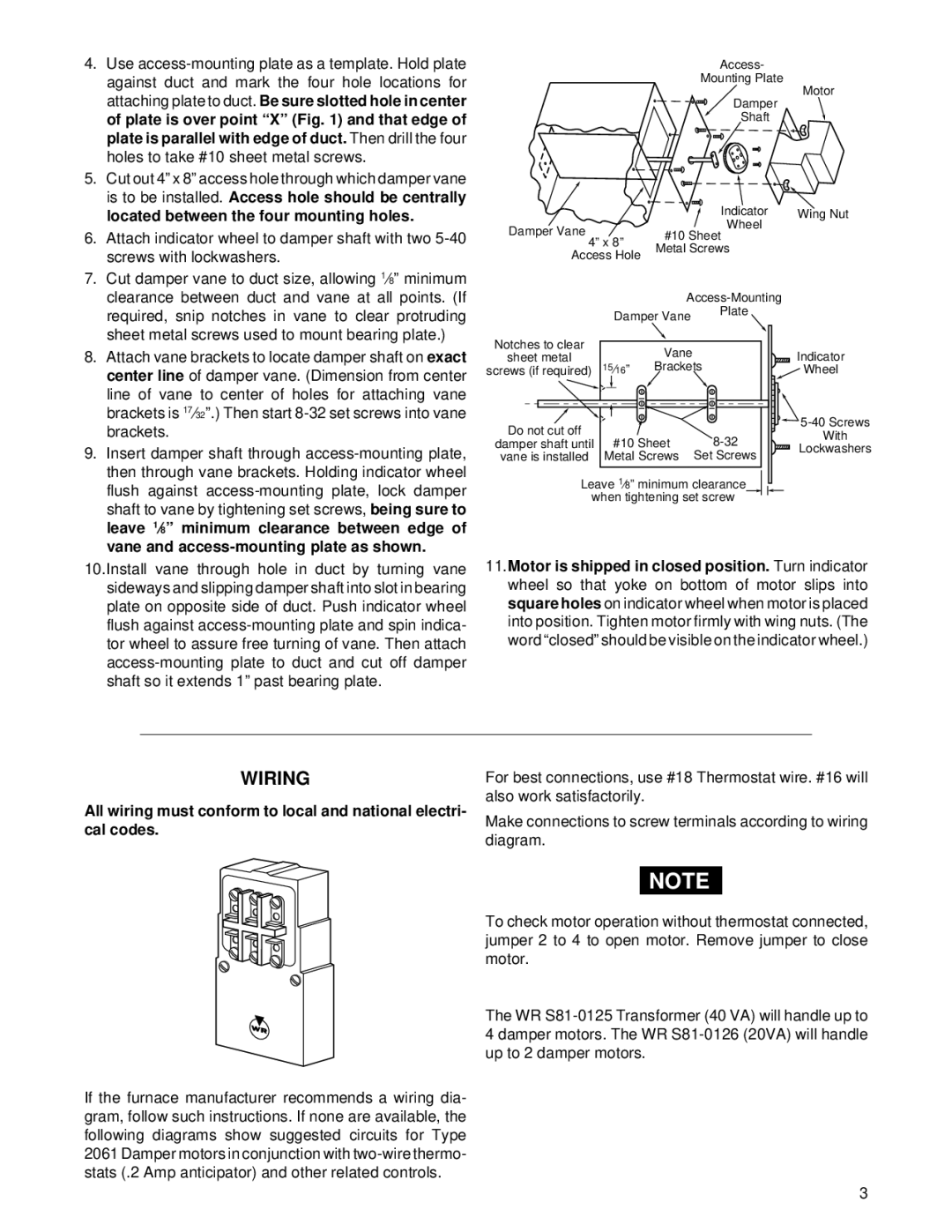 White Rodgers 2061 installation instructions Wiring 