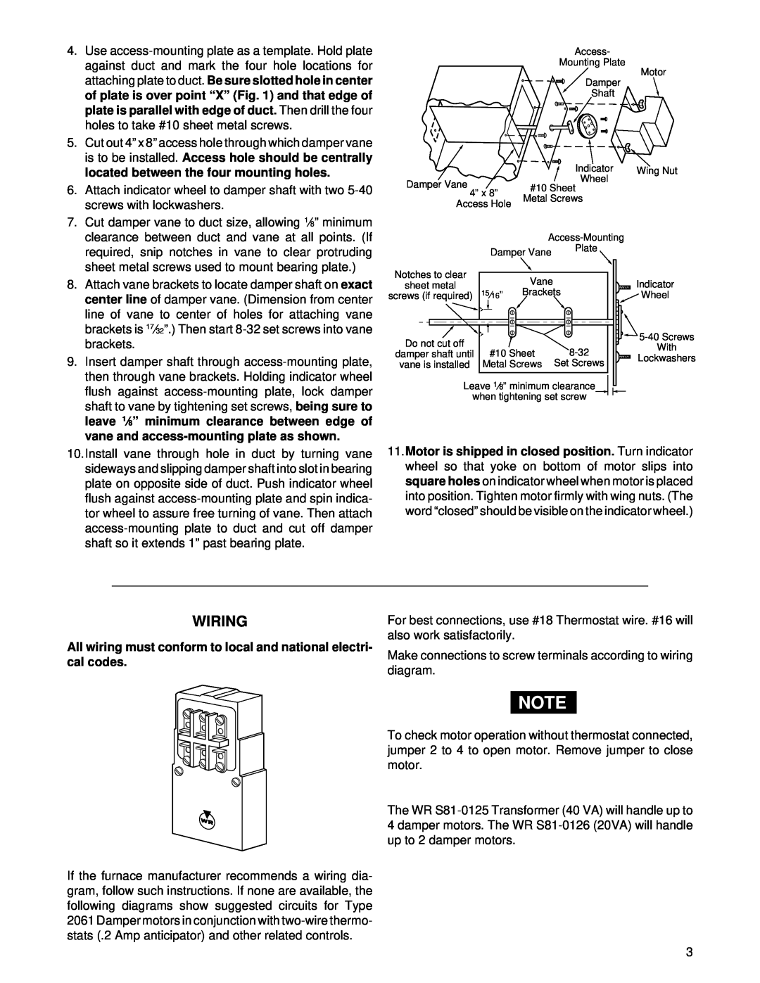 White Rodgers 2061 installation instructions Wiring 
