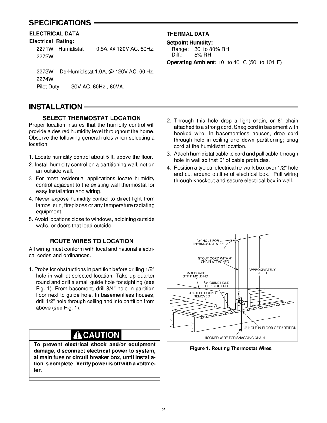 White Rodgers 2273W, 2274W, 2271W Specifications, Installation, Select Thermostat Location, Route Wires to Location 