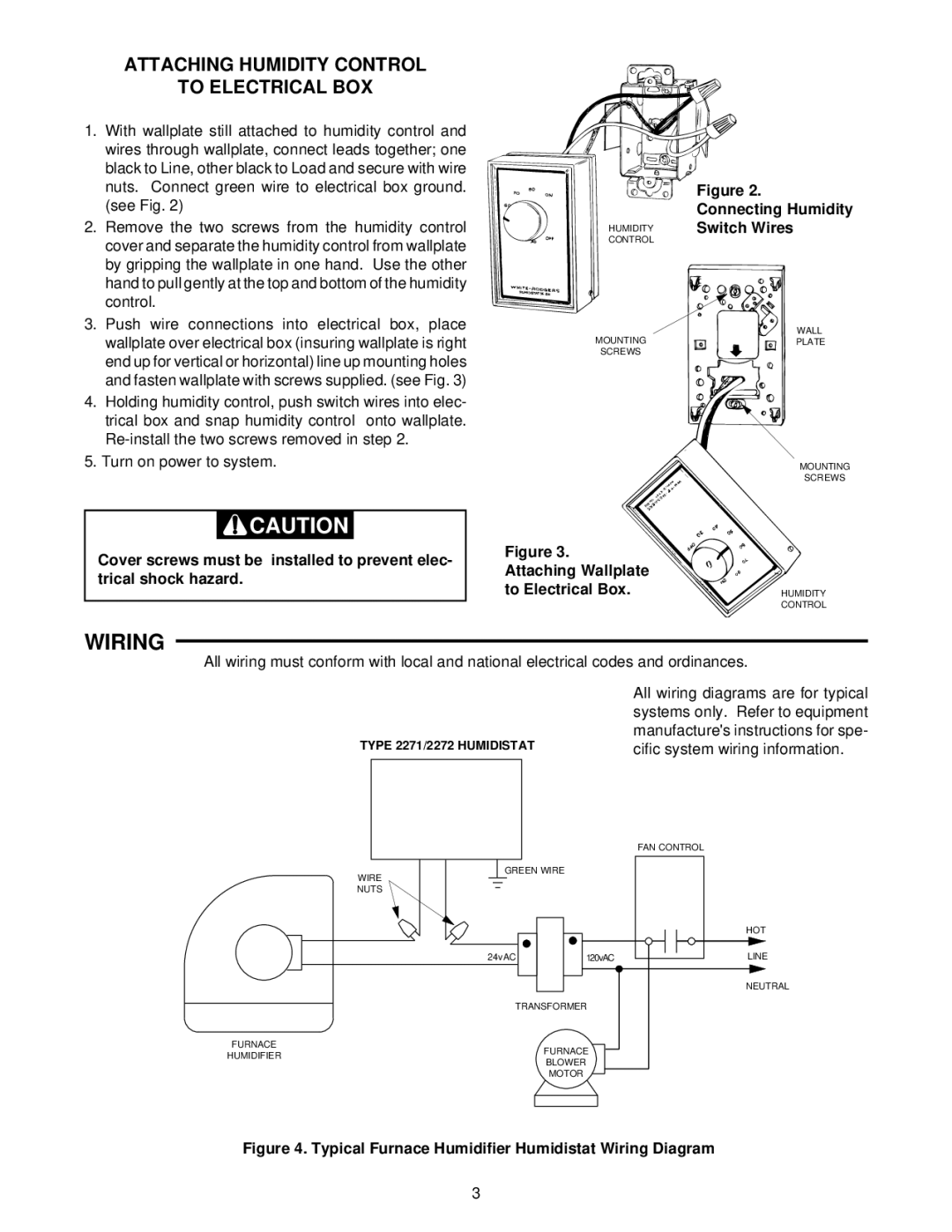 White Rodgers 2271W, 2274W, 2273W Wiring, Attaching Humidity Control To Electrical BOX, Connecting Humidity, Switch Wires 