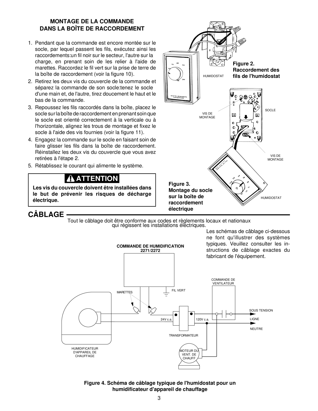 White Rodgers 2271W, 2274W, 2273W, 2272W CÂ Blage, Montage DE LA Commande Dans LA Boîte DE Raccordement 