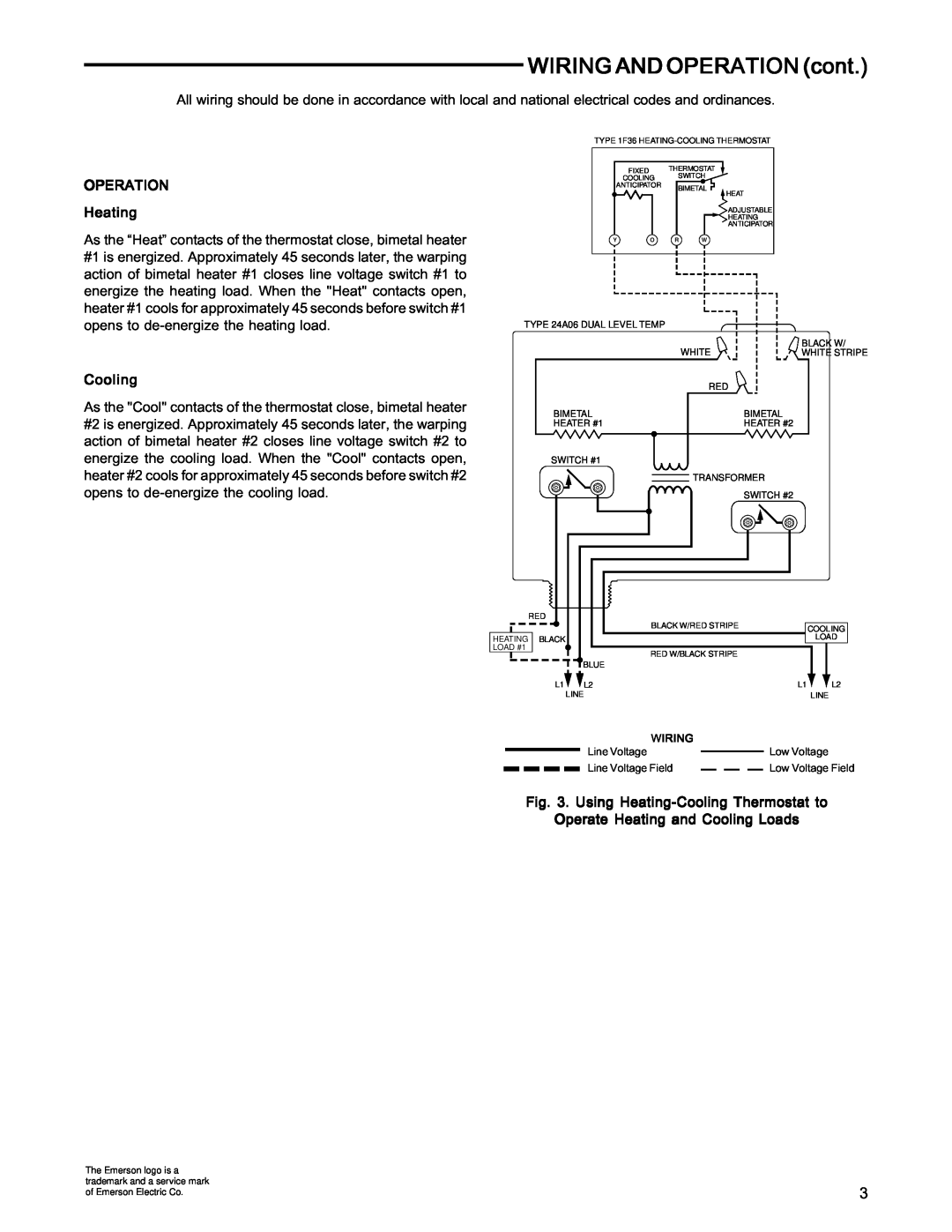 White Rodgers 24A06G-1 specifications WIRING AND OPERATION cont, OPERATION Heating, Using Heating-CoolingThermostat to 