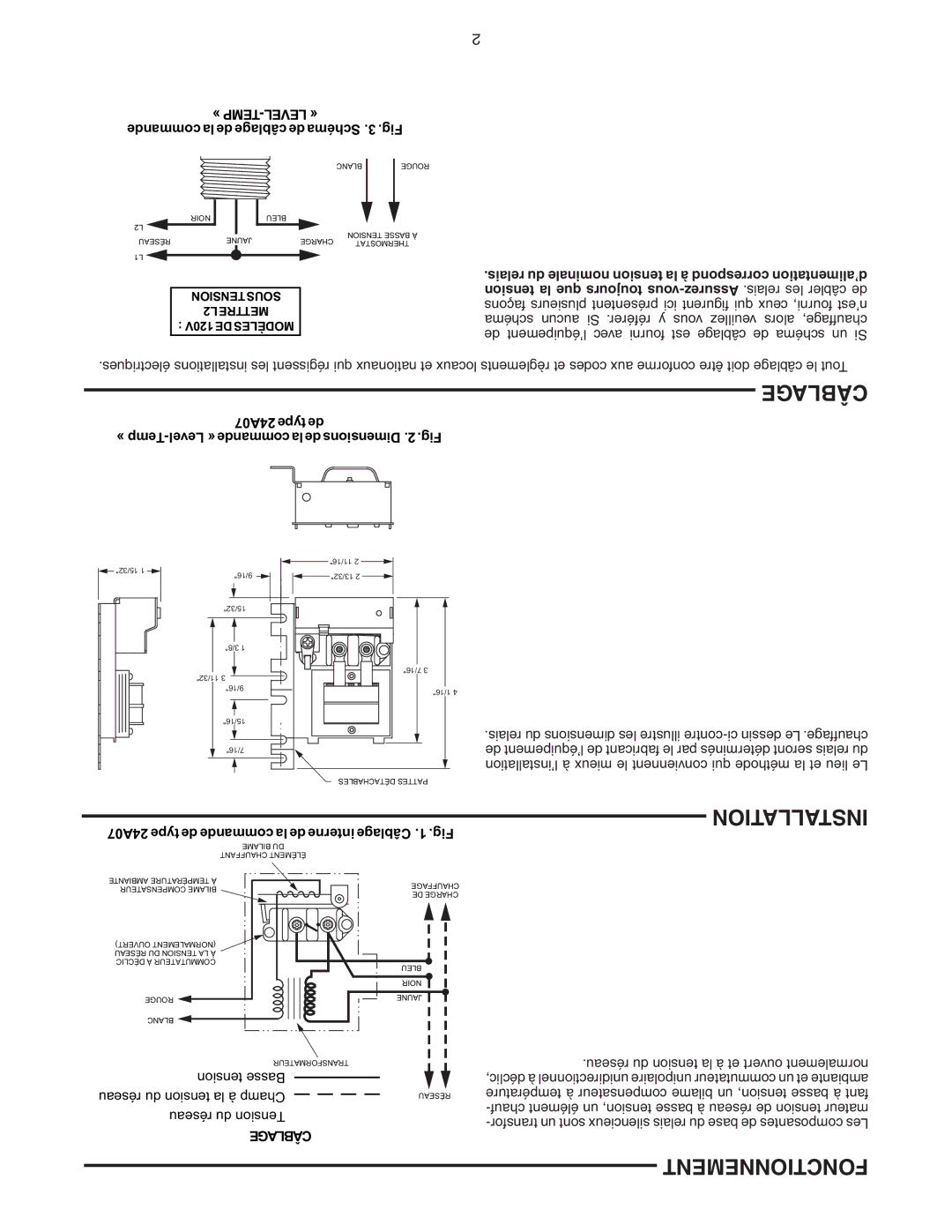 White Rodgers 24A07A-1 installation instructions ÂblageC, OnctionnementF 