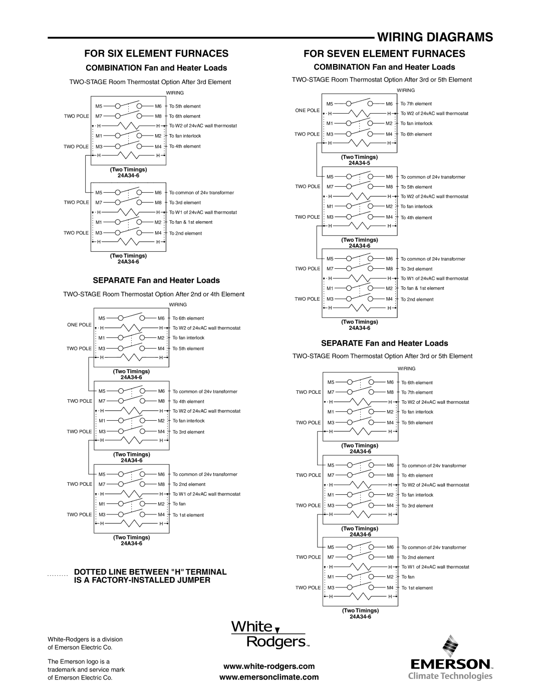 White Rodgers 24A34-3, 24A34-2, 24A34-5, 24A34-14, 24A34-6, 24A34-15 For SIX Element Furnaces, For Seven Element Furnaces 