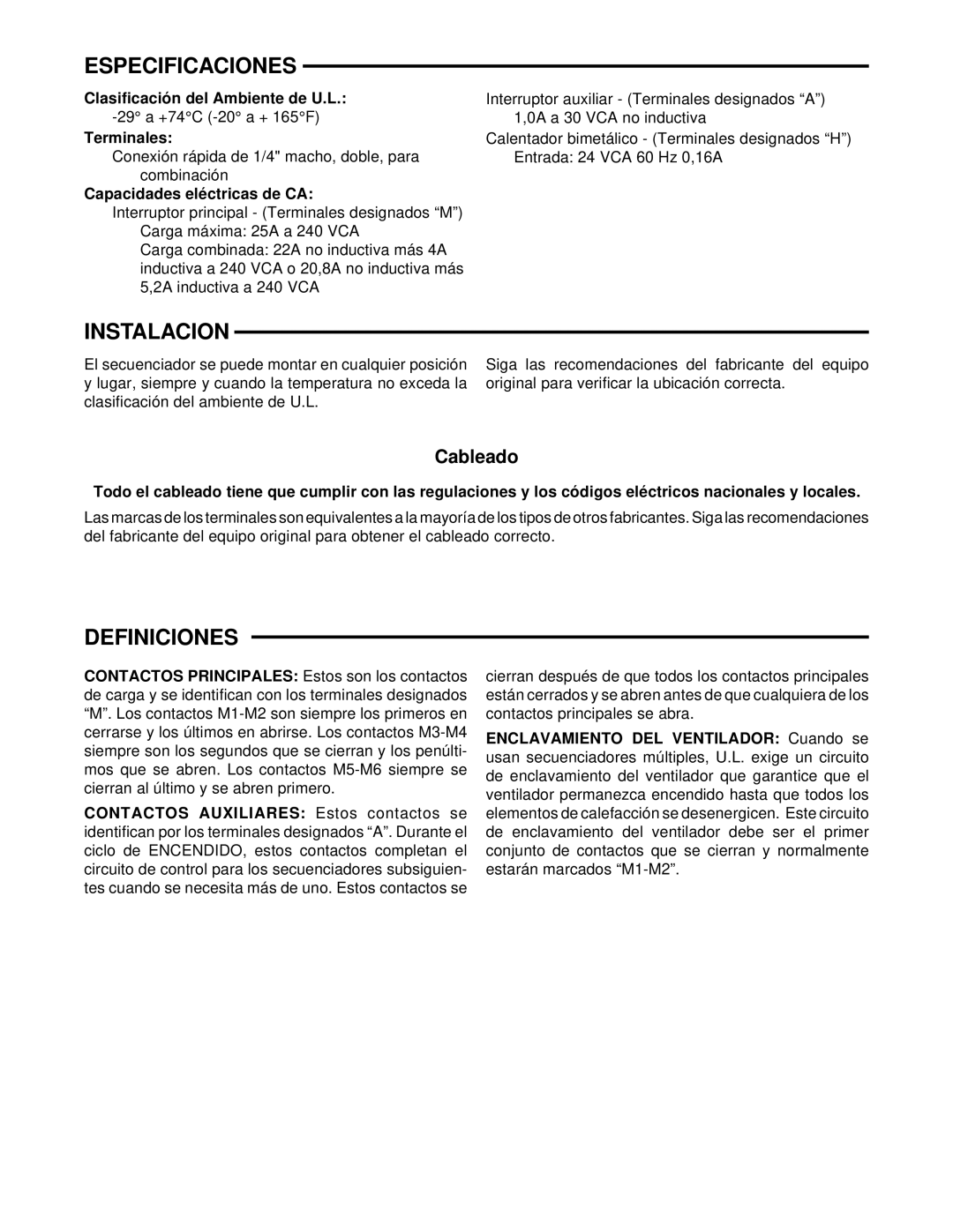 White Rodgers 24A5X installation instructions Especificaciones, Instalacion, Definiciones, Cableado 