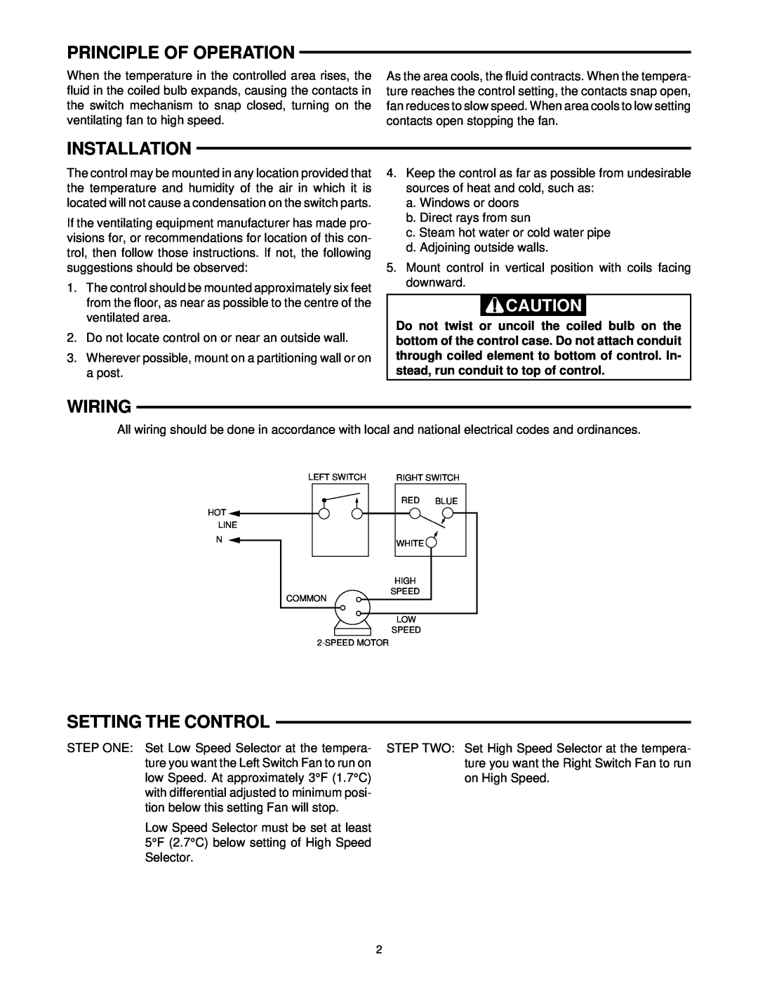 White Rodgers 259-6 installation instructions Principle Of Operation, Installation, Wiring, Setting The Control 