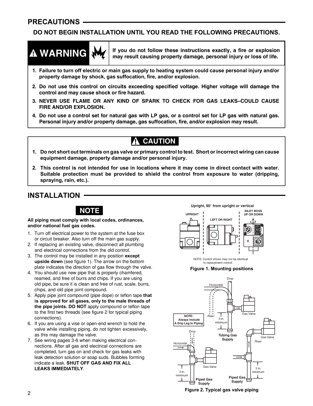 White Rodgers 36C installation instructions Precautions, Installation 