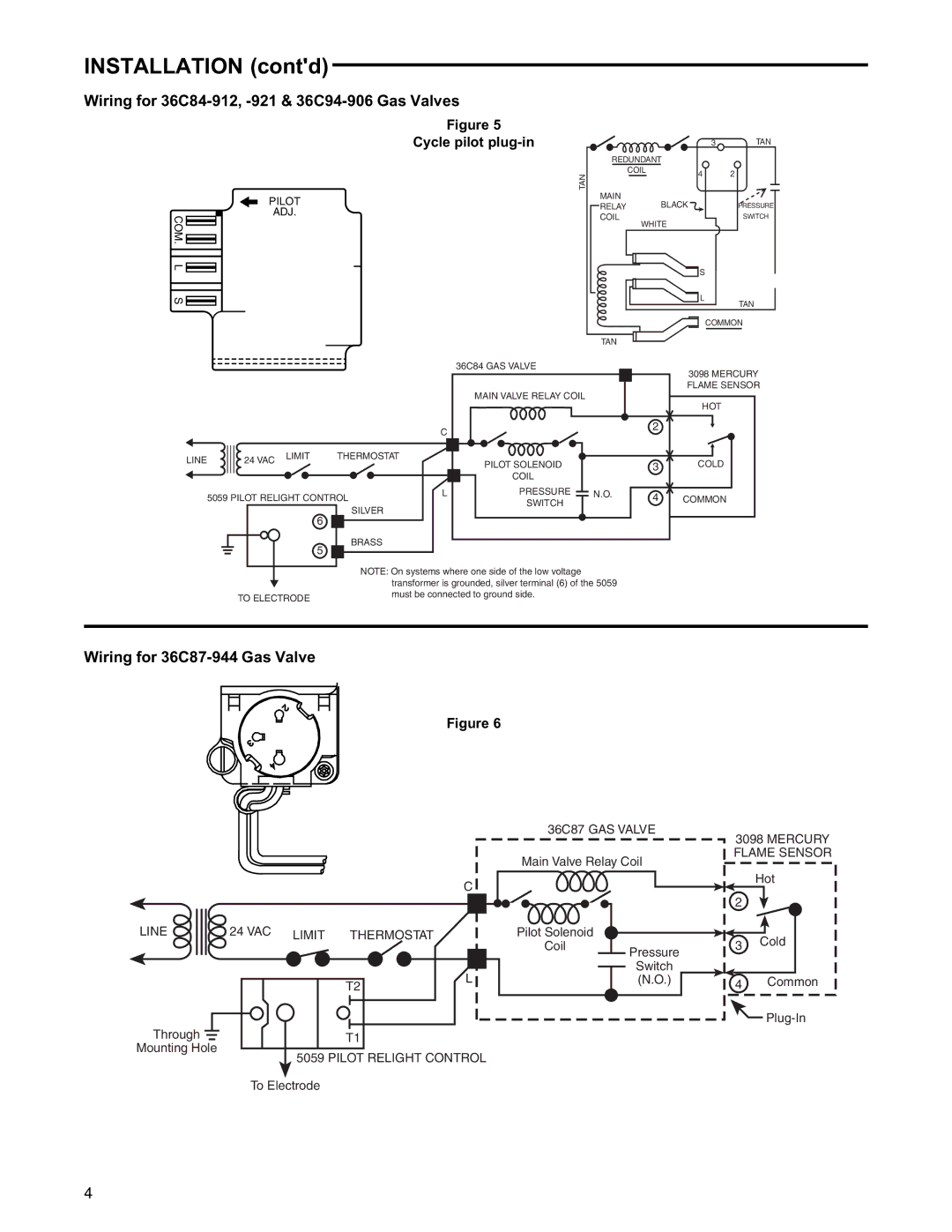 White Rodgers Wiring for 36C84-912, -921 & 36C94-906 Gas Valves, Wiring for 36C87-944 Gas Valve 