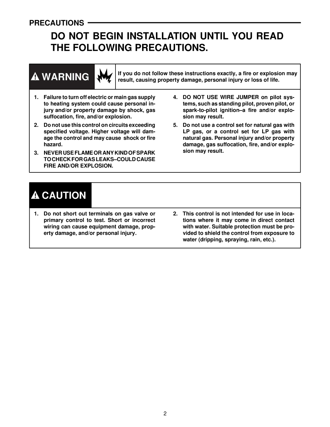 White Rodgers 36C01 installation instructions Precautions 