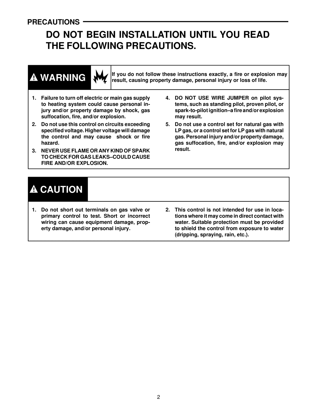 White Rodgers 36C21 specifications Precautions 