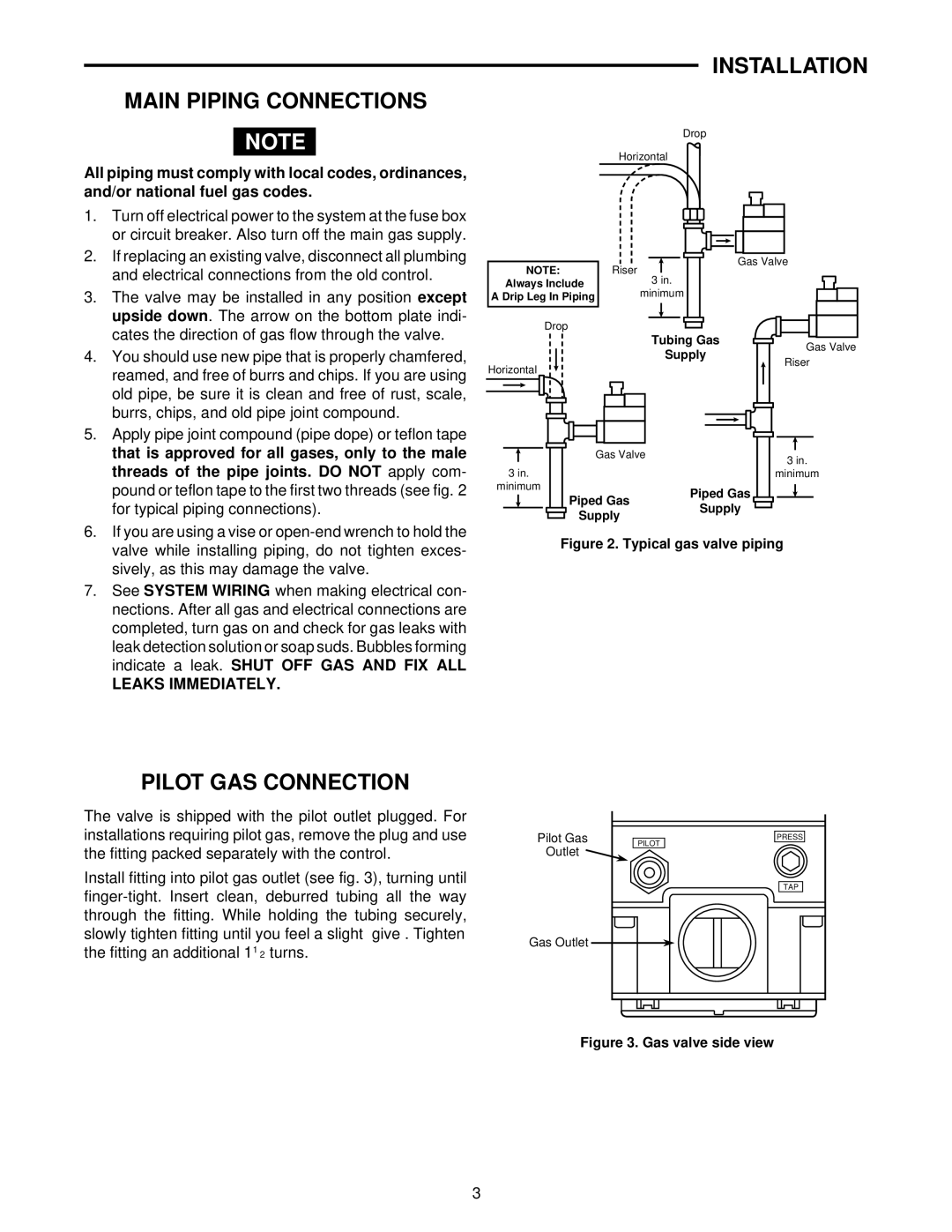 White Rodgers 36C74 installation instructions Main Piping Connections, Installation, Pilot GAS Connection 