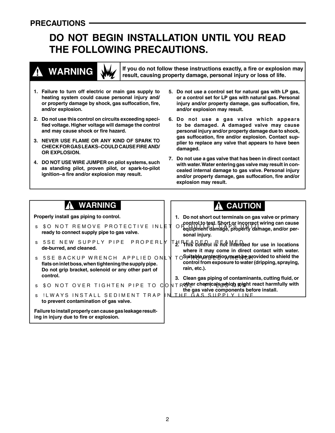 White Rodgers 36H SERIES specifications Precautions 