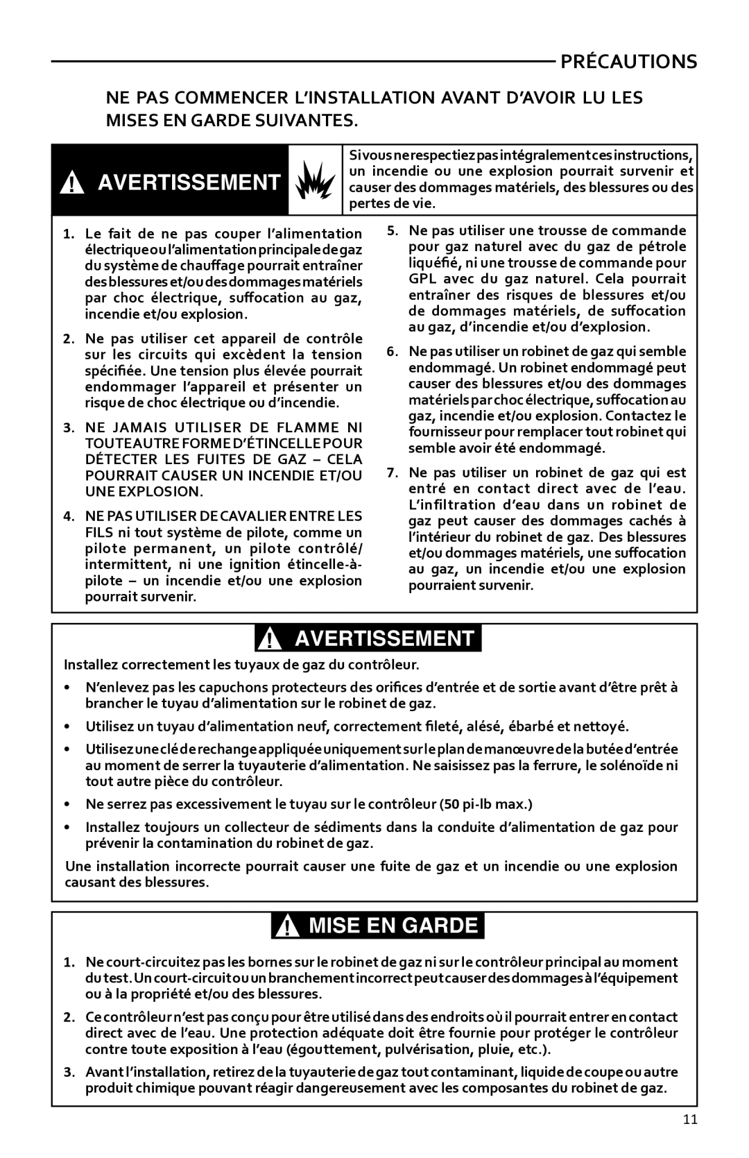 White Rodgers 36h installation instructions Précautions, Avertissement 