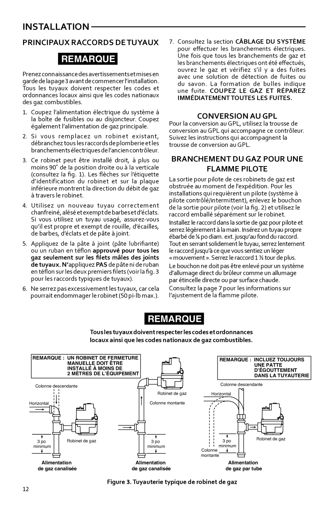 White Rodgers 36h Principaux raccords de tuyaux, Conversion AU GPL, Branchement DU GAZ Pour UNE Flamme Pilote 