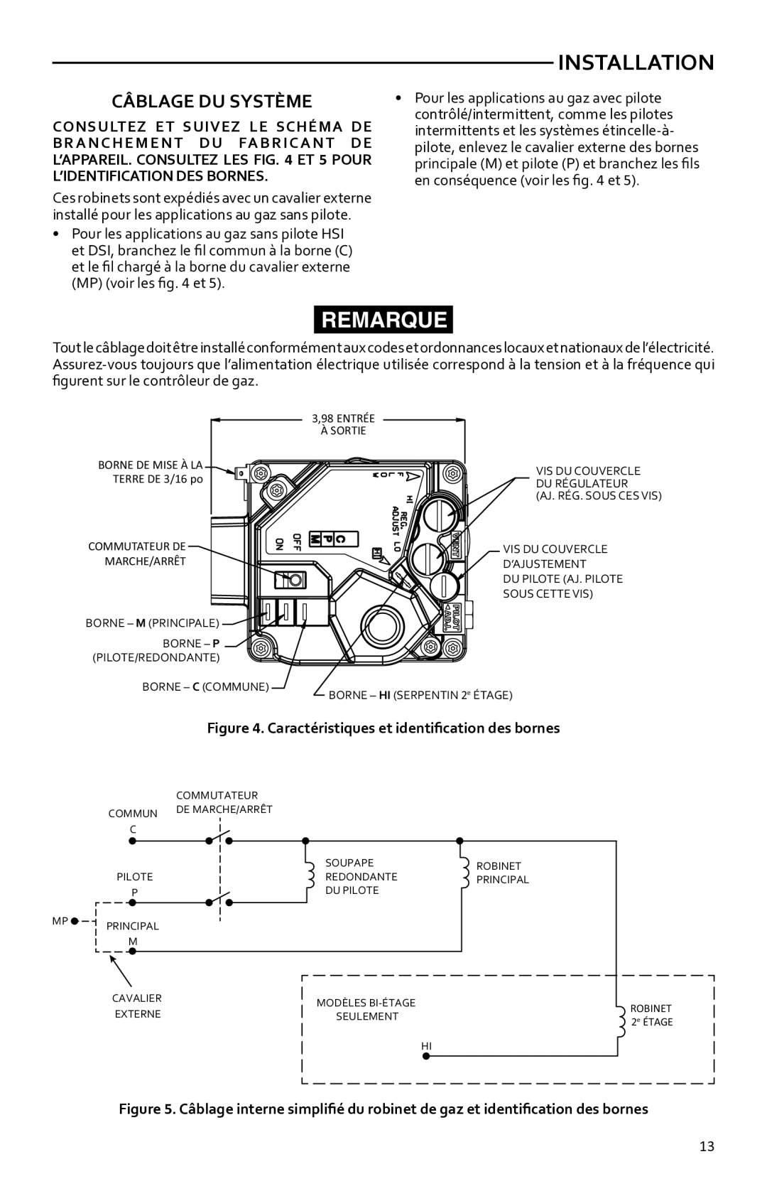 White Rodgers 36h installation instructions Câblage DU Système, Caractéristiques et identification des bornes 