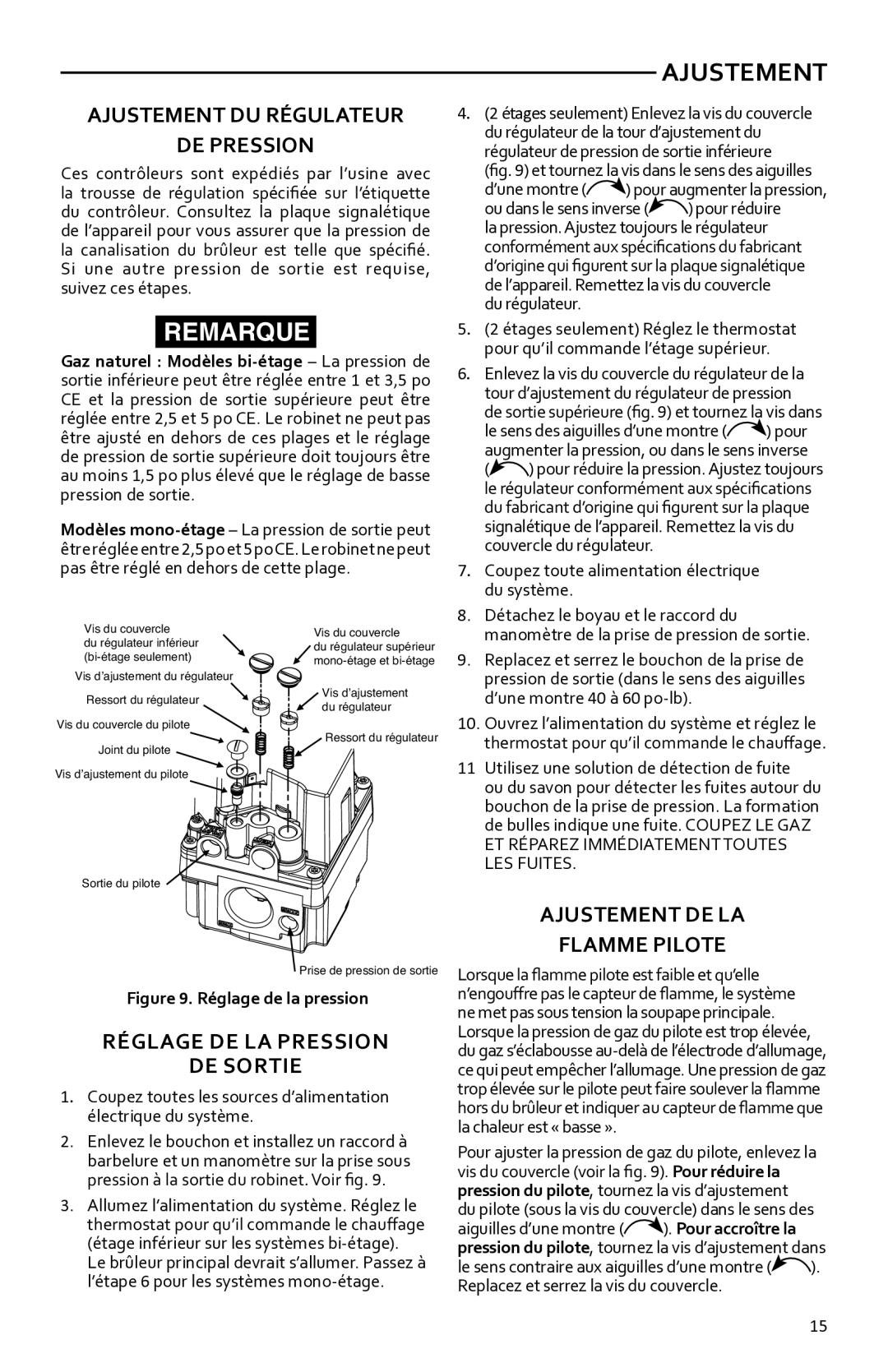 White Rodgers 36h installation instructions Ajustement DU Régulateur DE Pression, Réglage de la pression De sortie 