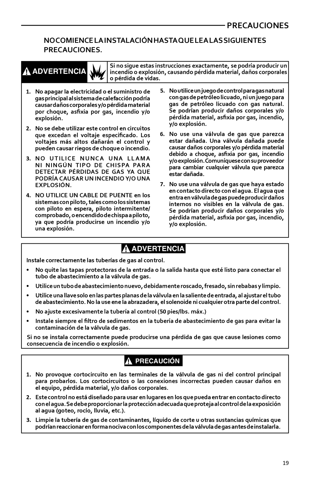 White Rodgers 36h installation instructions Precauciones, Pérdida de vidas 