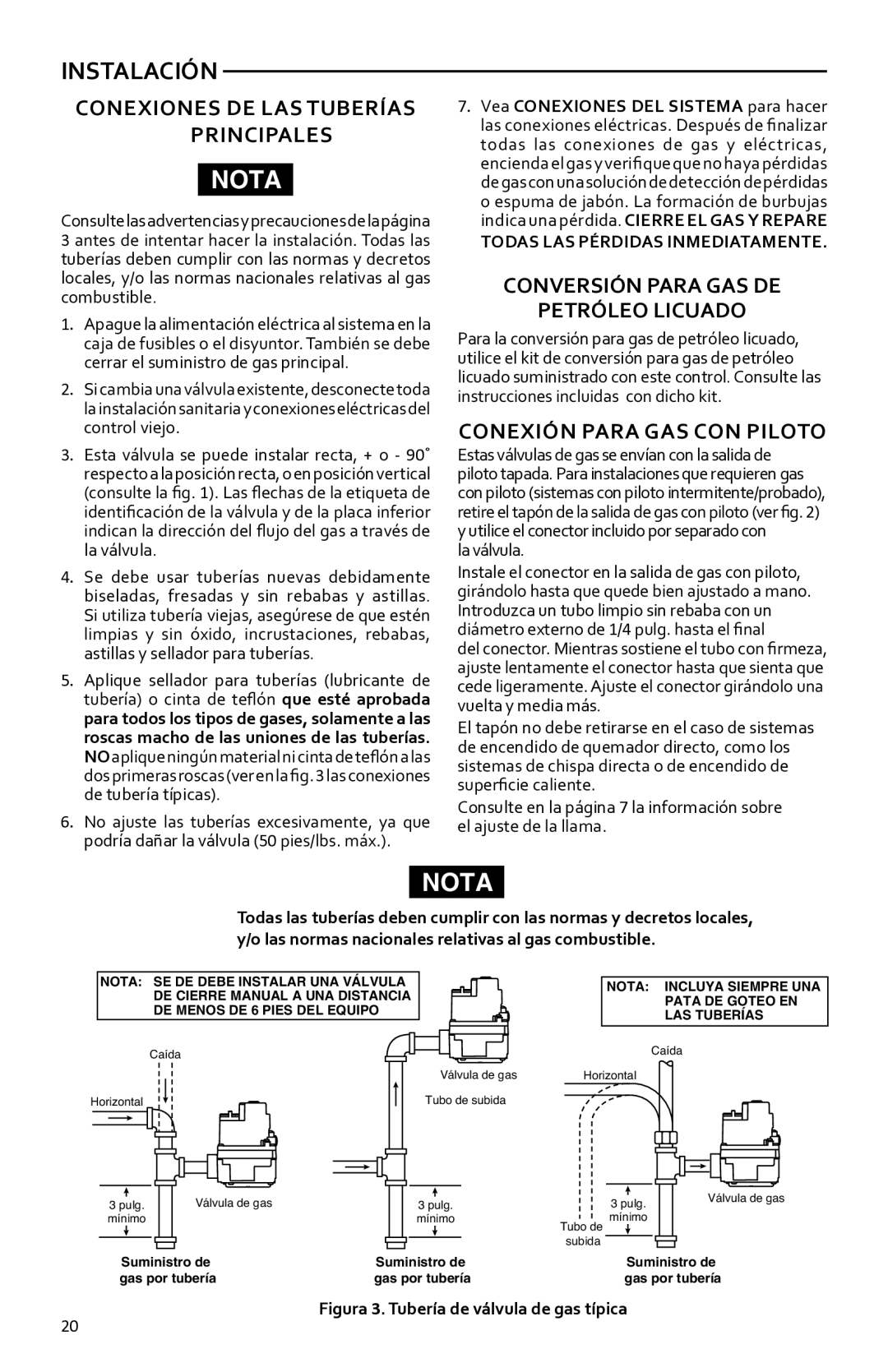 White Rodgers 36h Instalación, Conexiones de las tuberías principales, Conversión Para GAS DE Petróleo Licuado 