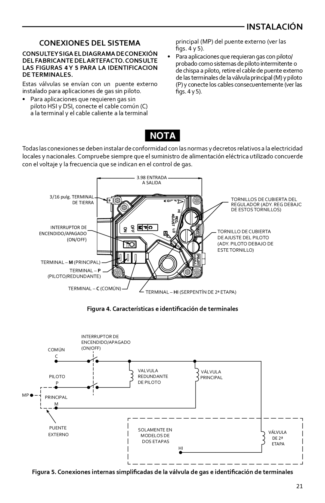 White Rodgers 36h installation instructions Conexiones DEL Sistema, Principal MP del puente externo ver las figs y 