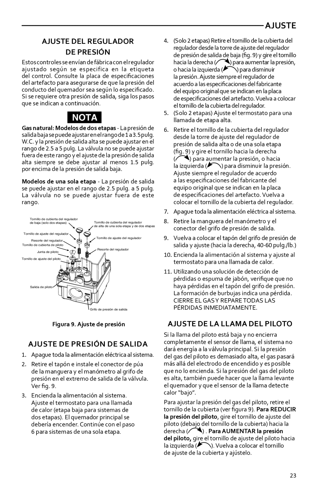 White Rodgers 36h Ajuste DEL Regulador DE Presión, Ajuste de presión de salida, Ajuste de la llama del piloto 