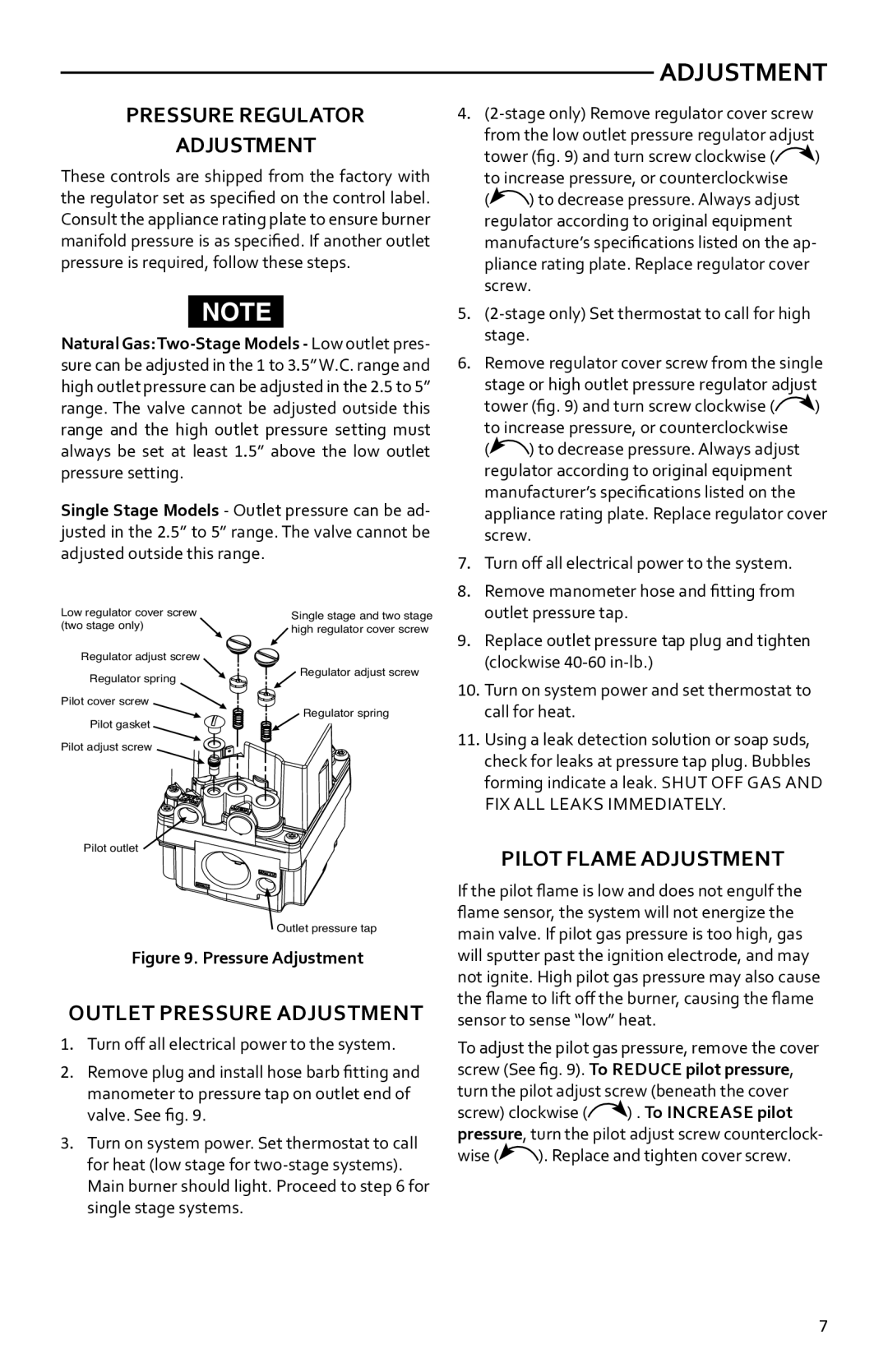 White Rodgers 36h Pressure Regulator Adjustment, Pilot Flame Adjustment, Outlet Pressure Adjustment 