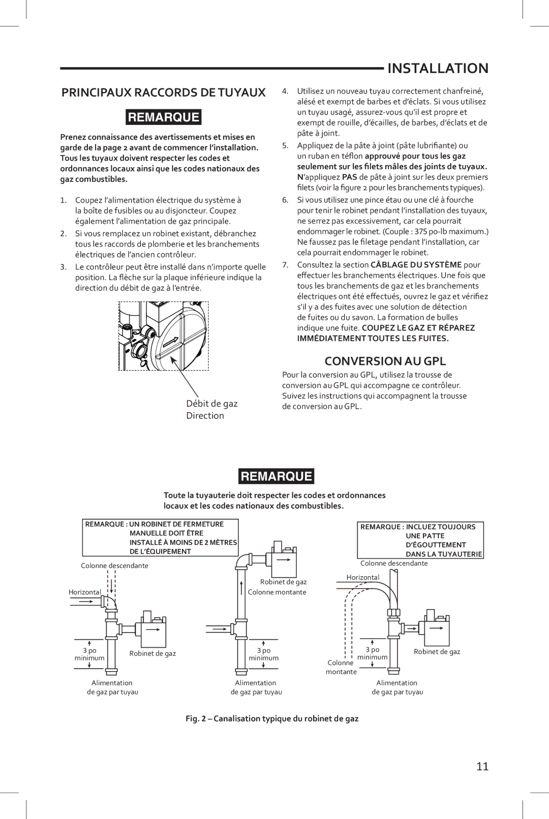 White Rodgers 36J54, 36J22, 36J24, 36J55 installation instructions Principaux Raccords DE Tuyaux, Conversion AU GPL 