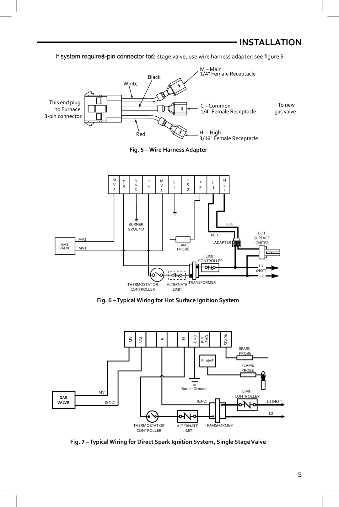 White Rodgers 36J22, 36J54, 36J24, 36J55 installation instructions Typical Wiring for Hot Surface Ignition System, Gas 