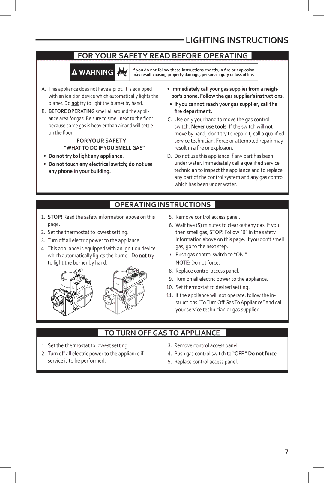 White Rodgers 36J22, 36J54, 36J24, 36J55 Lighting Instructions, For Your Safety Read Before Operating 