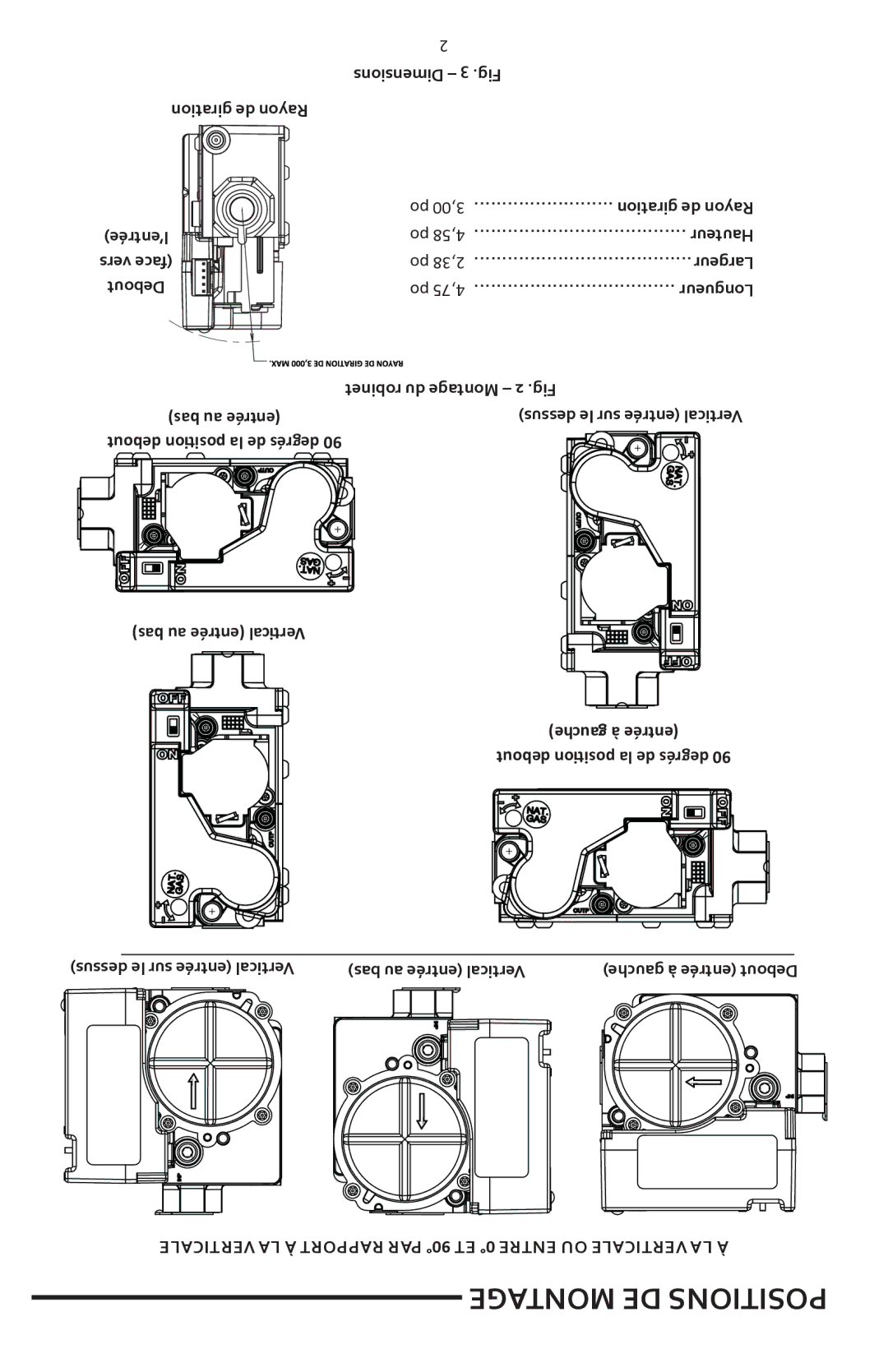 White Rodgers 36J27-554 Ng de Rn ’entrée vers face Debout, Dimensions 3 .Fig, Robinet du Montage 2 .Fig 