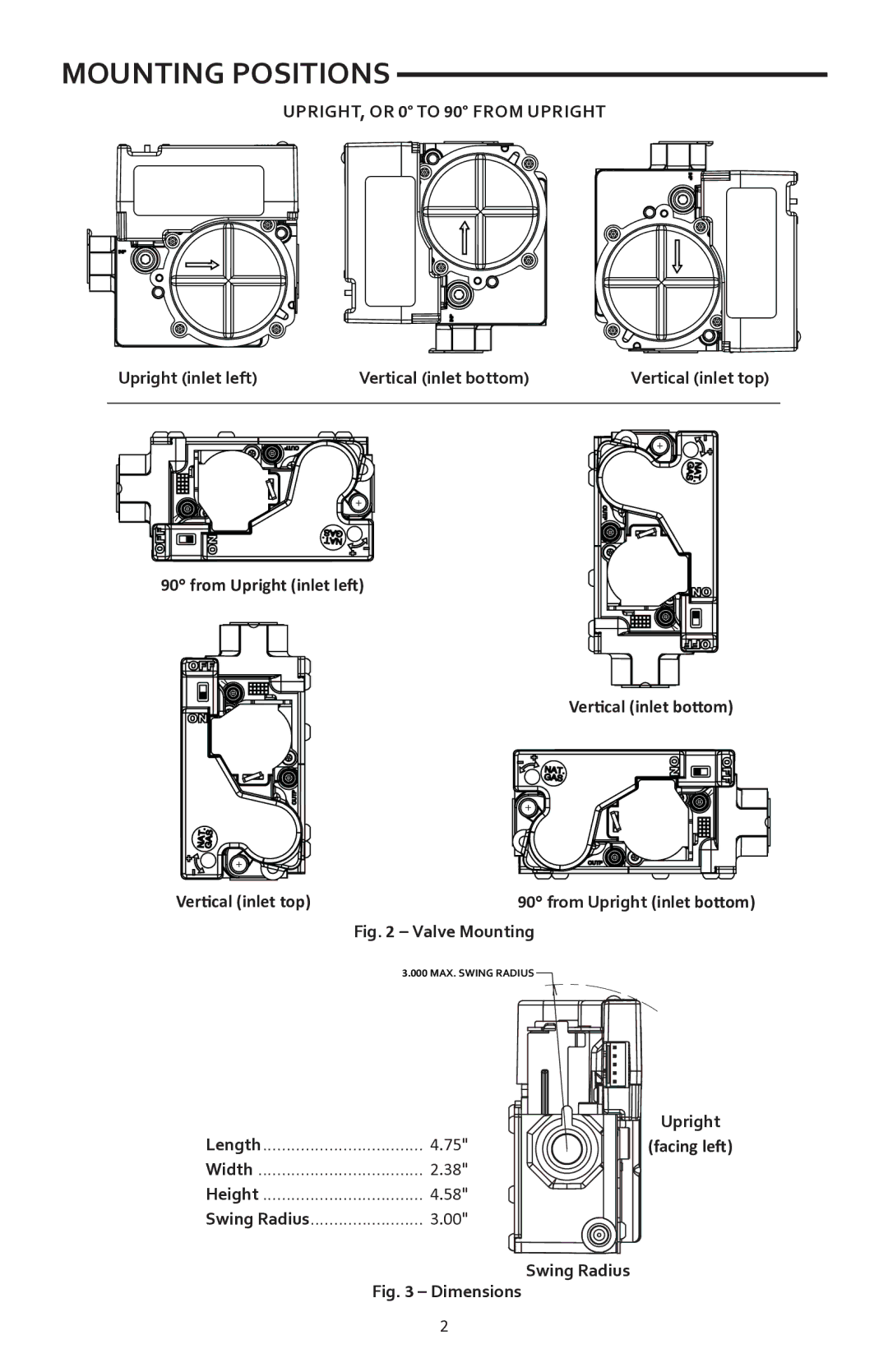 White Rodgers 36J27-554 installation instructions Swing Radius, Facing left 