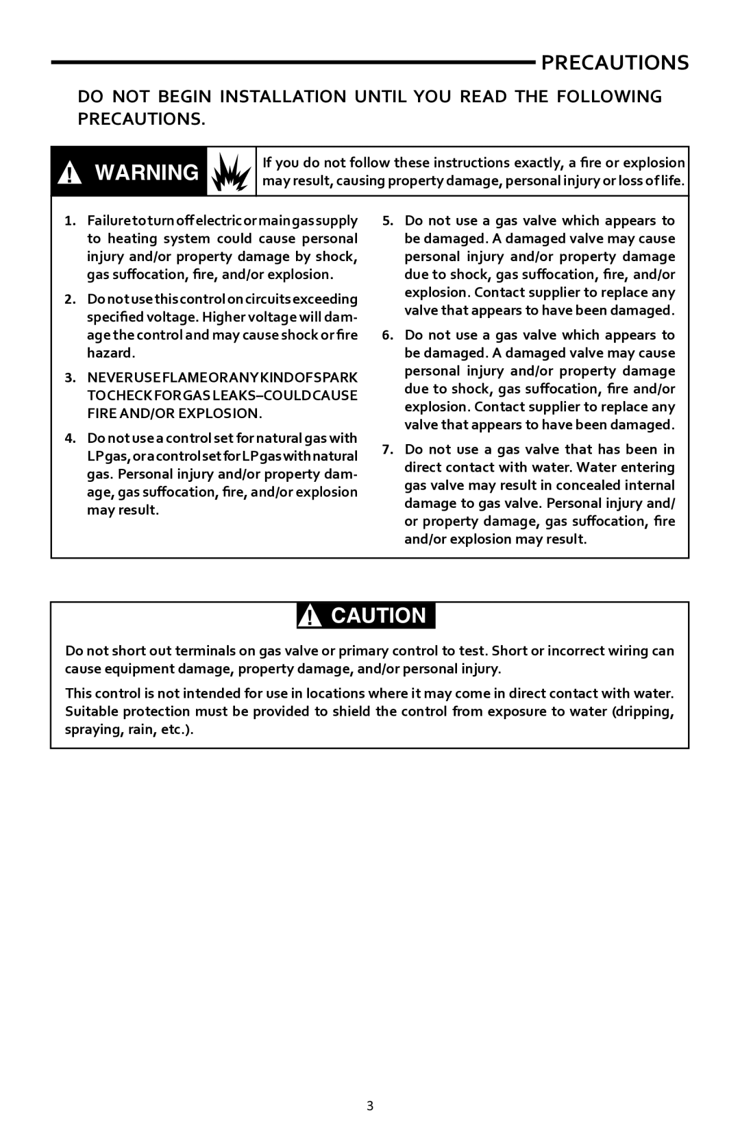 White Rodgers 36J27-554 installation instructions Precautions 