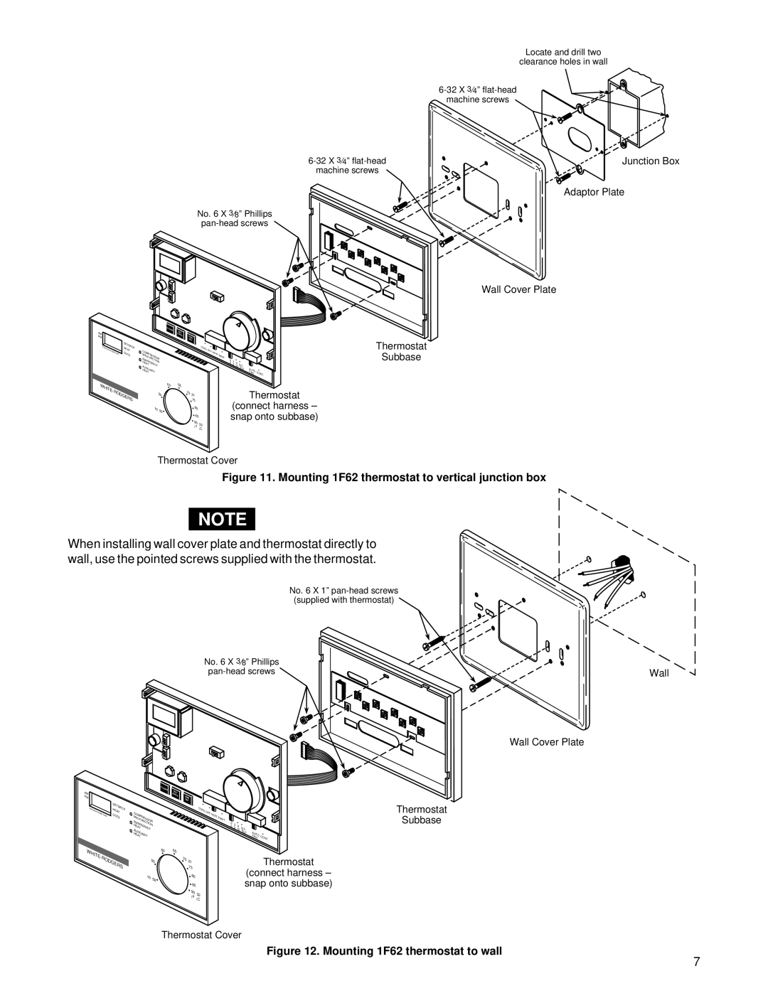 White Rodgers 37-5148B installation instructions Mounting 1F62 thermostat to vertical junction box 