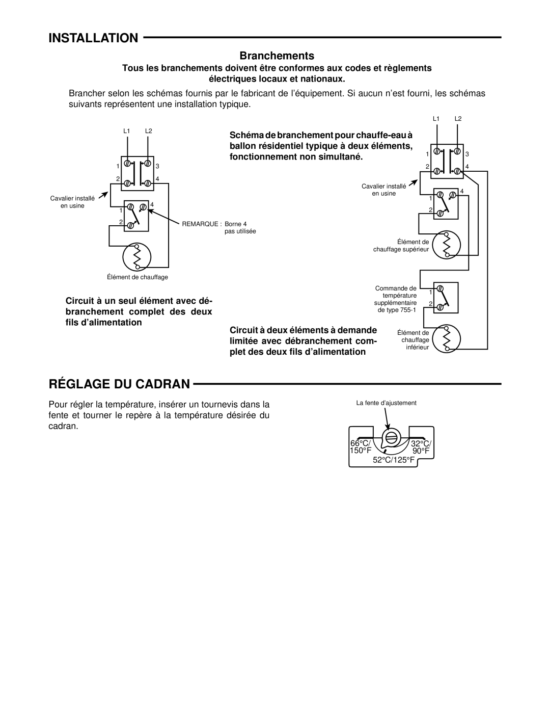 White Rodgers 37-5785A specifications Réglage DU Cadran, Branchements 